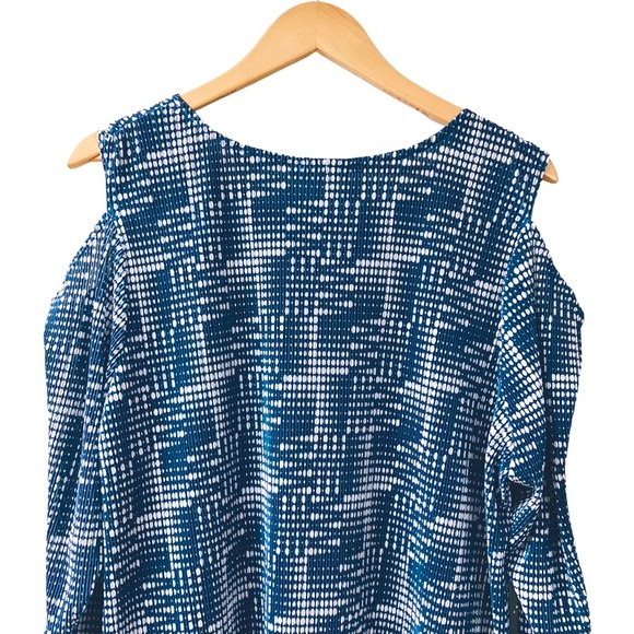 ALFANI Accordion Pleated Cold Shoulder Tunic Top Women’s SIZE XXL Blue Polka Dot - Picture 9 of 11